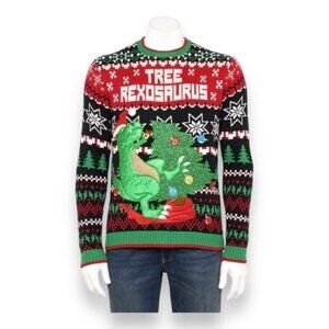 Celebrate Together Mens Christmas Tree Rexosaurus Dinosaur Ugly Sweater, sz M